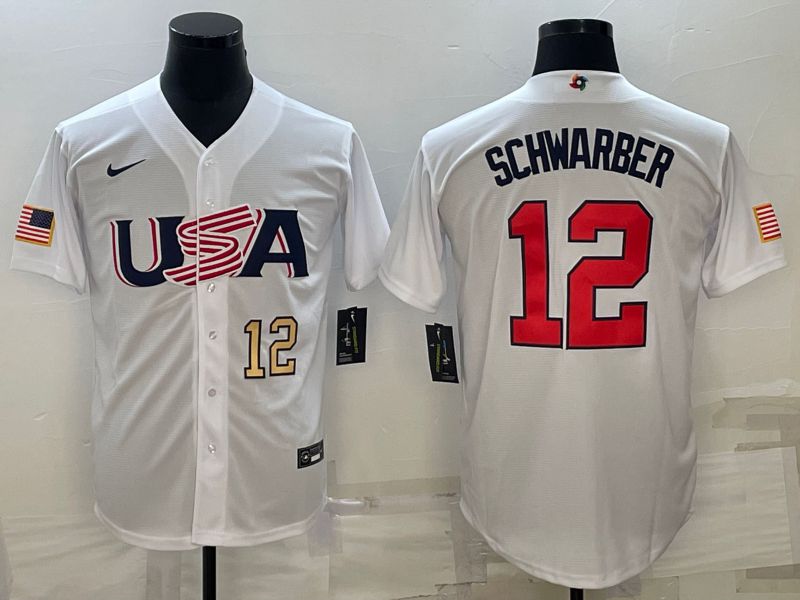 Men 2023 World Cub USA #12 Schwarber White Nike MLB Jersey2->more jerseys->MLB Jersey